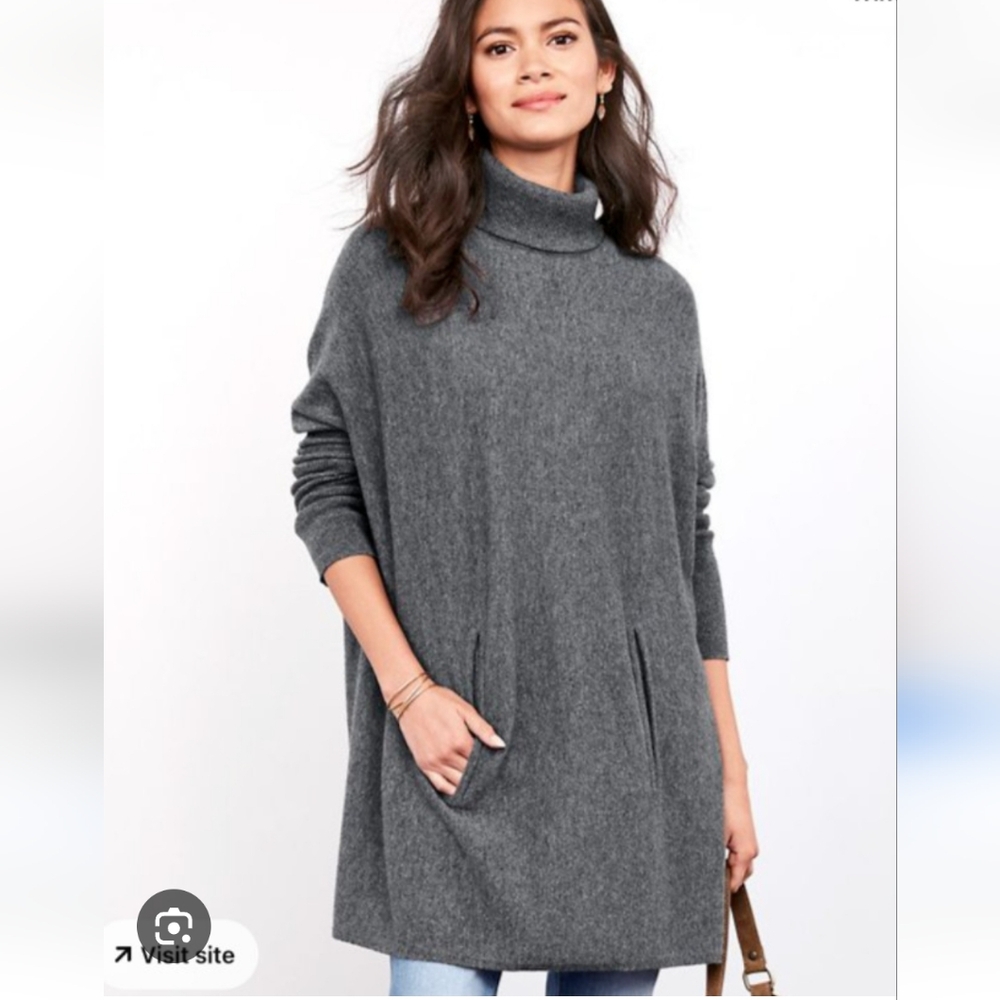 Garnet Hill Soft Cashmere And Wool Blend Gray Turtleneck Tunic Sweater Size S